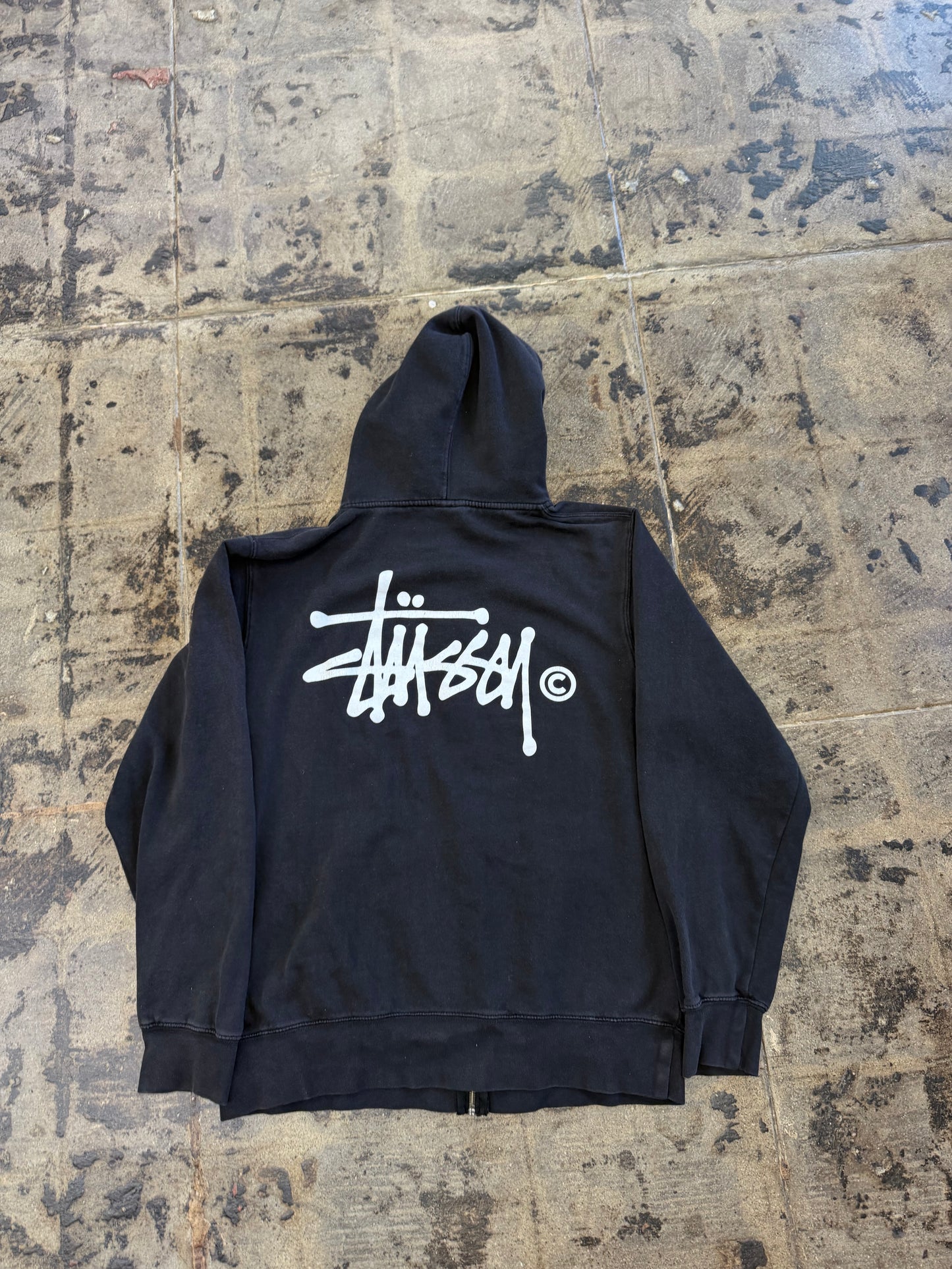 STUSSY BLACK SCRIPT ZIP UP (USED)