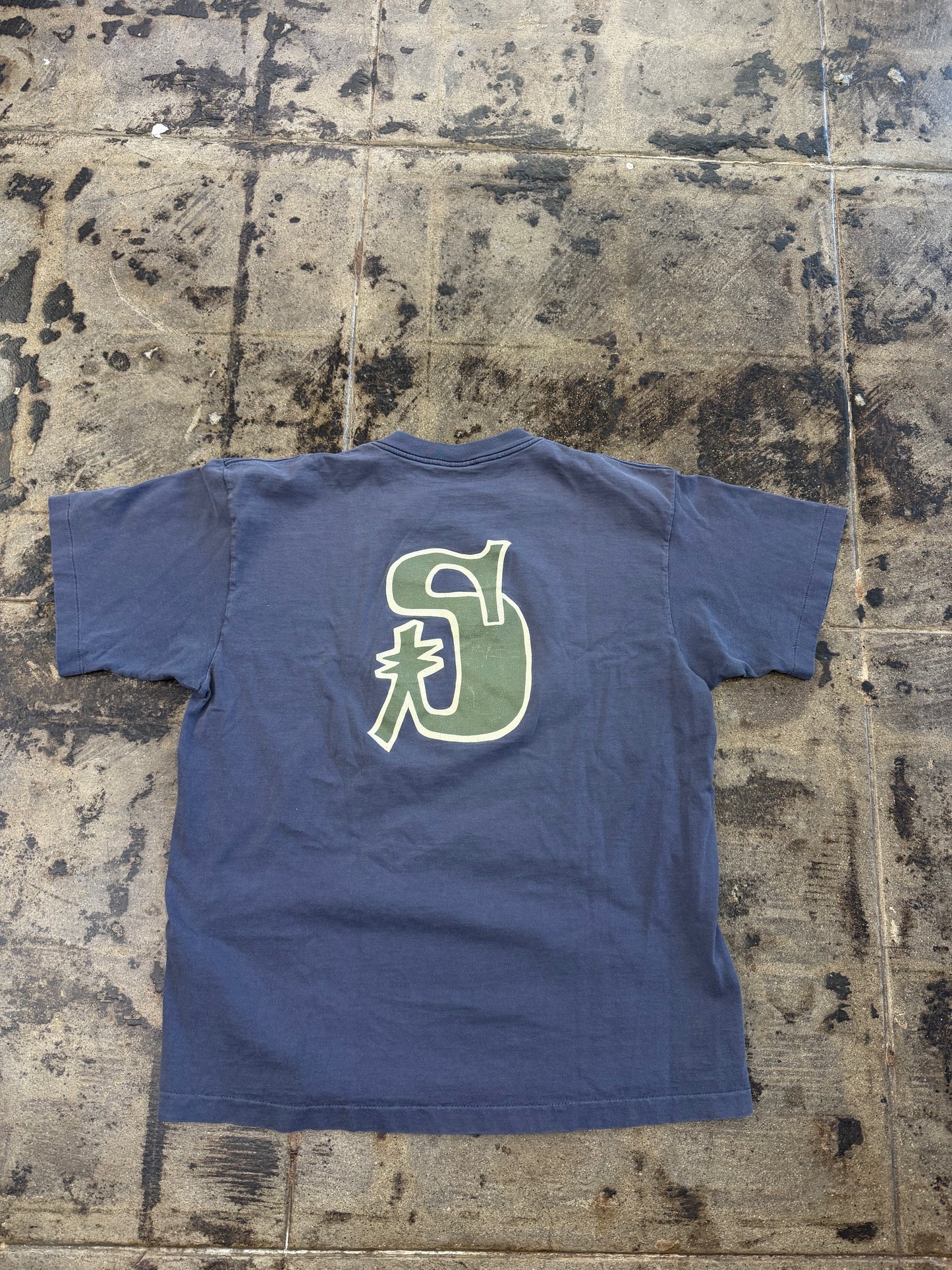 90s VINTAGE STUSSY OLD SKOOL BLUE TEE