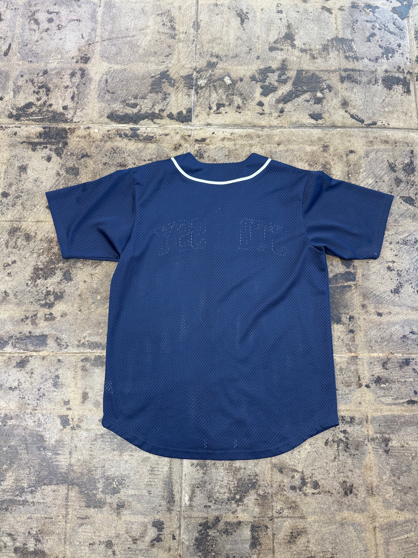 STUSSY NAVY MESH BASEBALL JERSEY (USED)