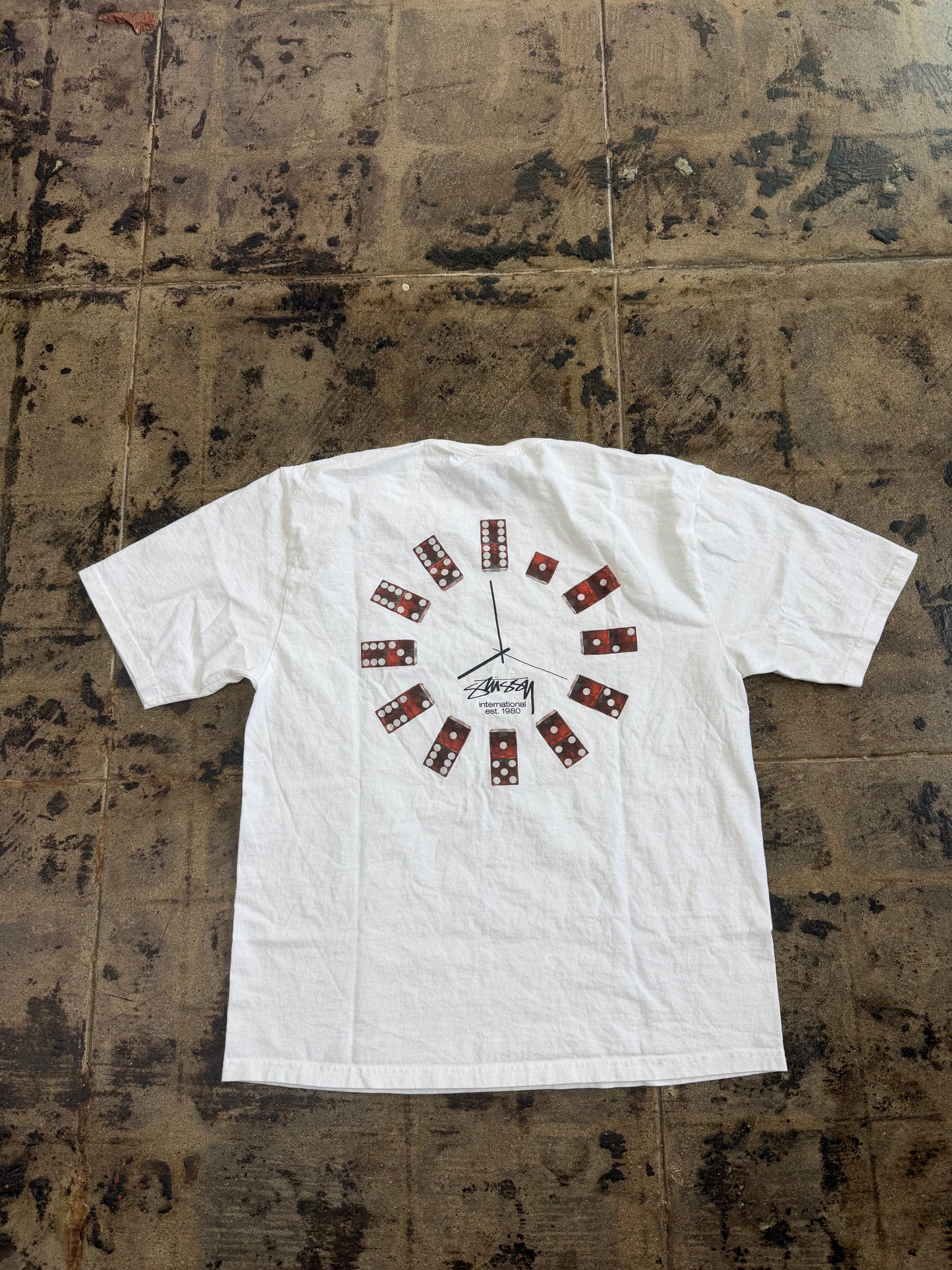 STUSSY DICE CLOCK WHITE TEE (USED)