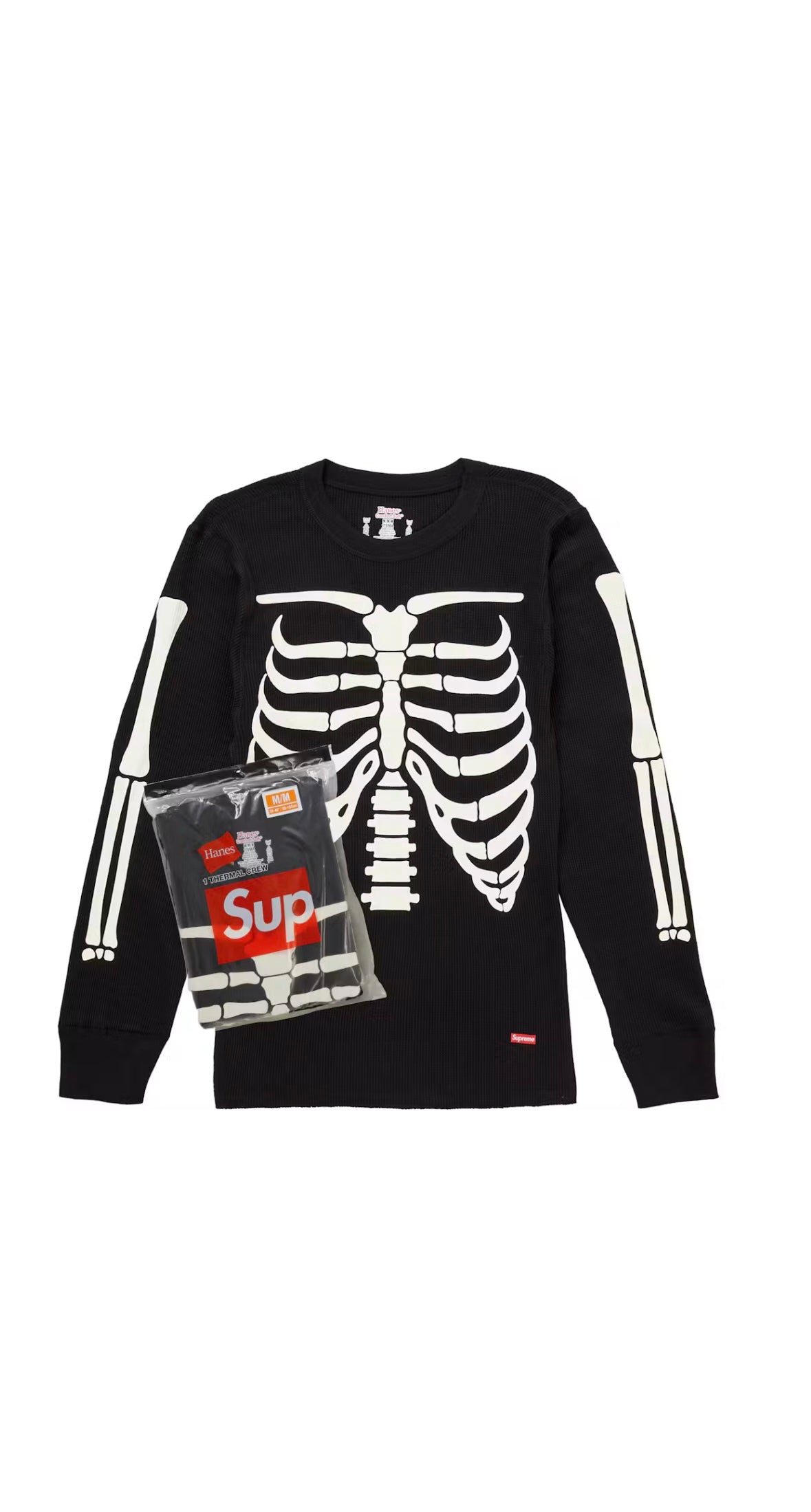 SUPREME HANES BONES THERMAL BLACK CREWNECK