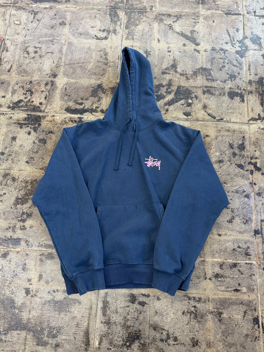 STUSSY CHECKER STOCK NAVY HOODIE (USED)