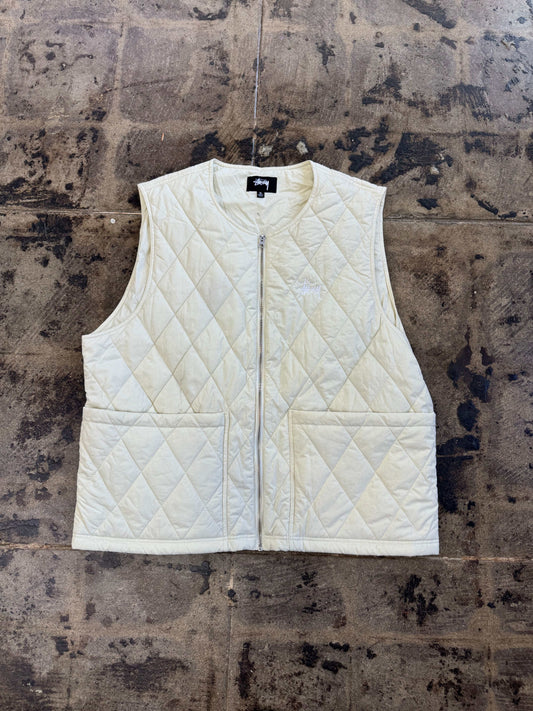 STUSSY DIAMOND QUILTED CREAM VEST (USED)