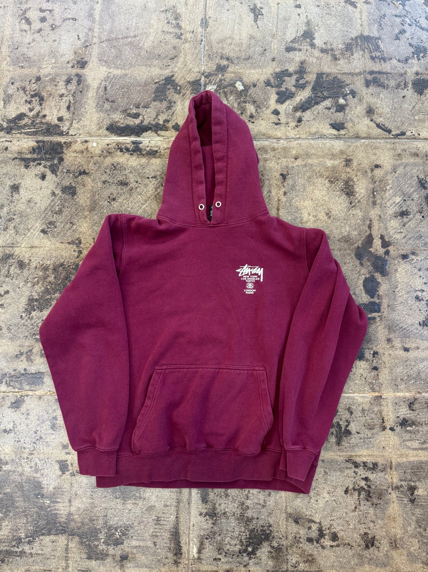 STUSSY MAROON WORLD TOUR HOODIE (USED)