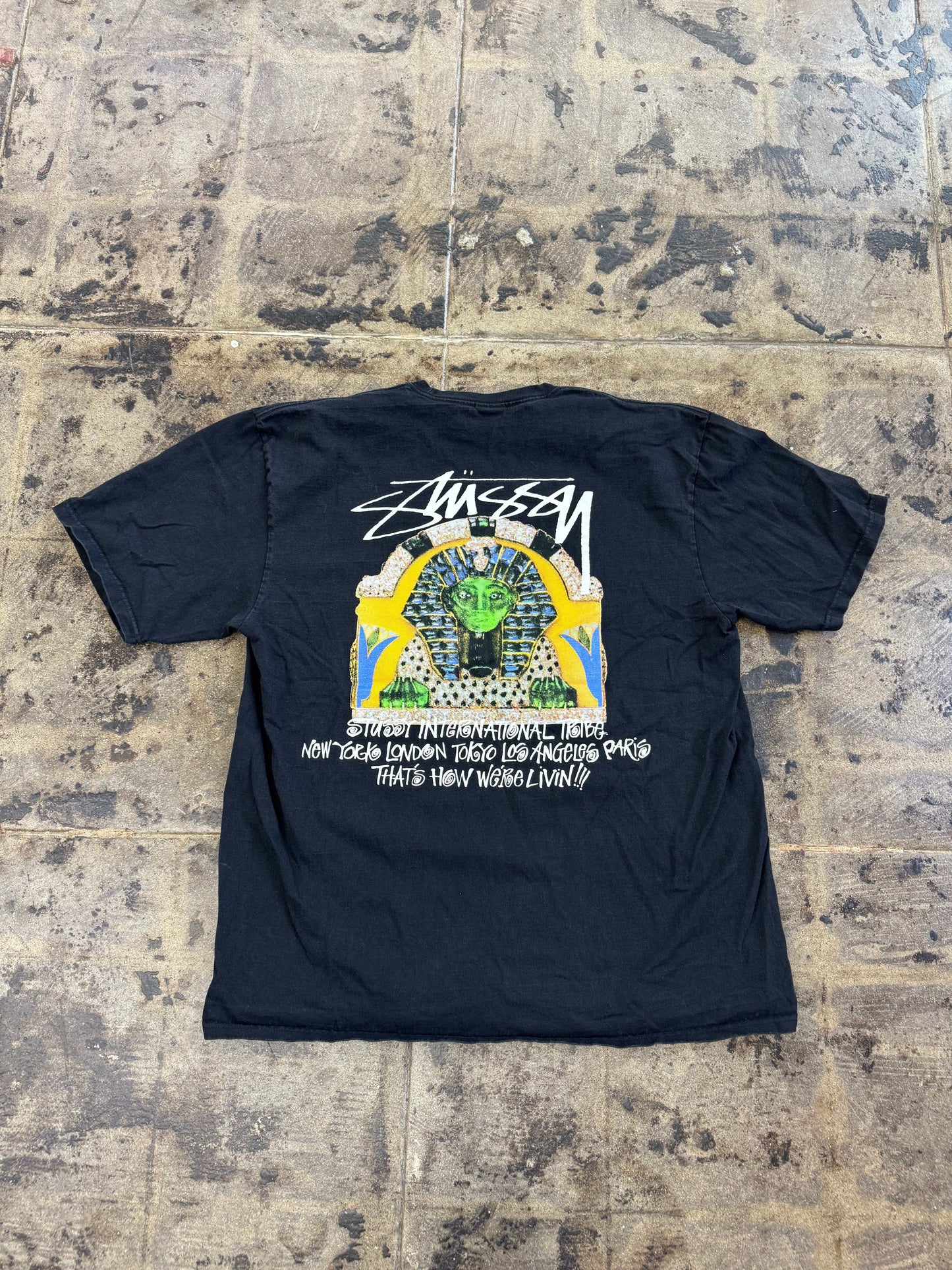 STUSSY SPHINX BLACK TEE (USED)
