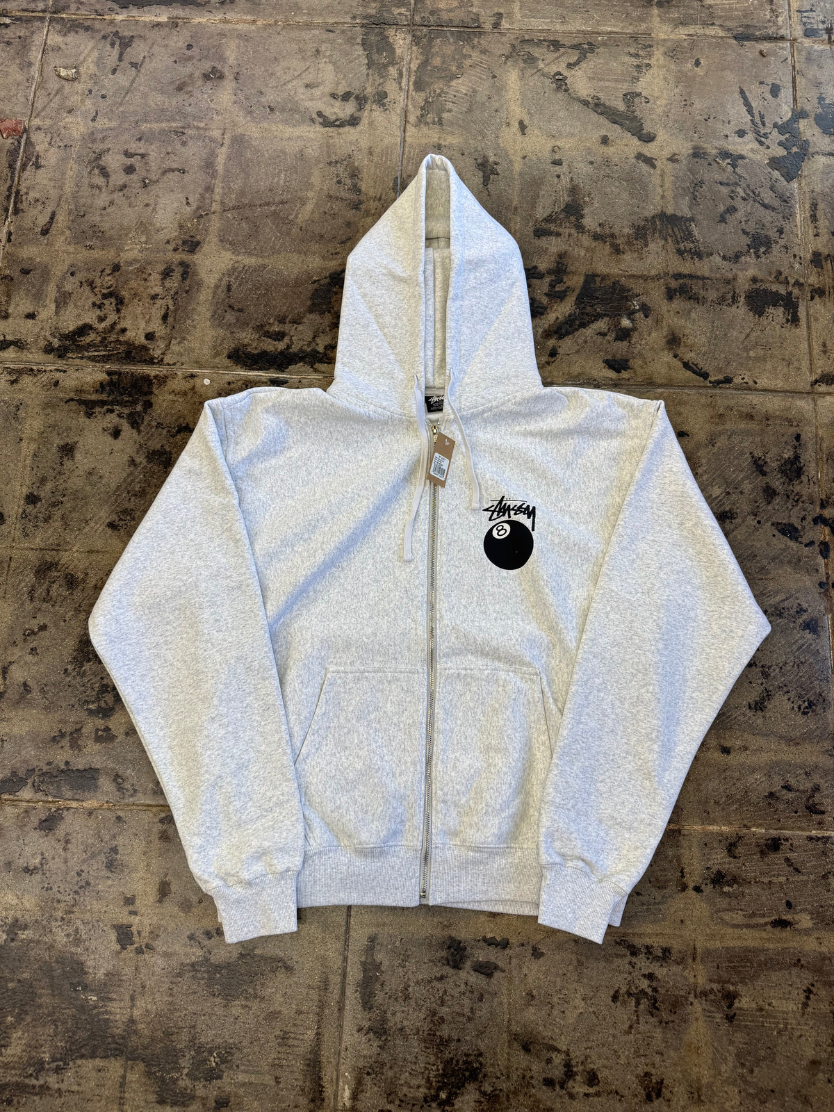 STUSSY 8 BALL HEATHER GREY ZIP UP