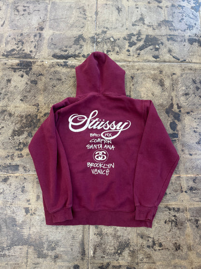 STUSSY MAROON WORLD TOUR HOODIE (USED)