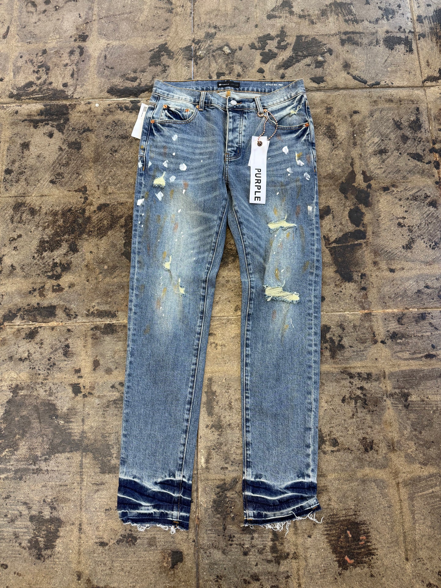 PURPLE BRAND LIGHT BLUE PAINT SPLATTER JEANS