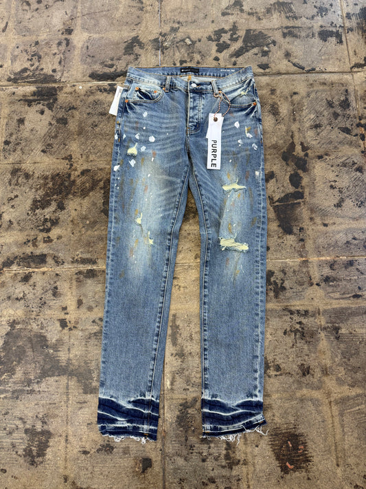 PURPLE BRAND LIGHT BLUE PAINT SPLATTER JEANS