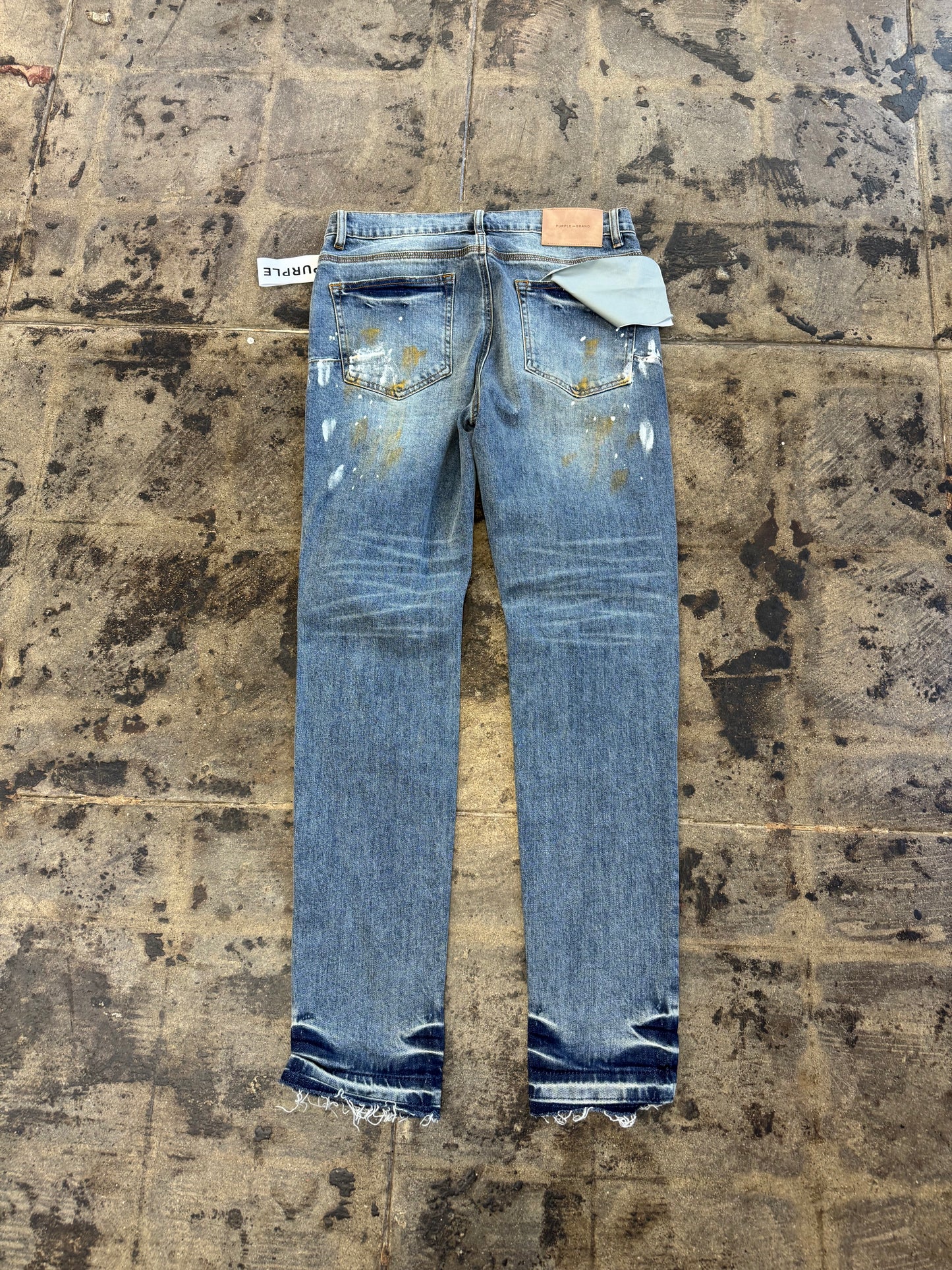 PURPLE BRAND LIGHT BLUE PAINT SPLATTER JEANS
