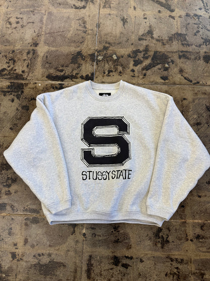 STUSSY HEATHER GREY STUSSY STATE CREWNECK (USED)