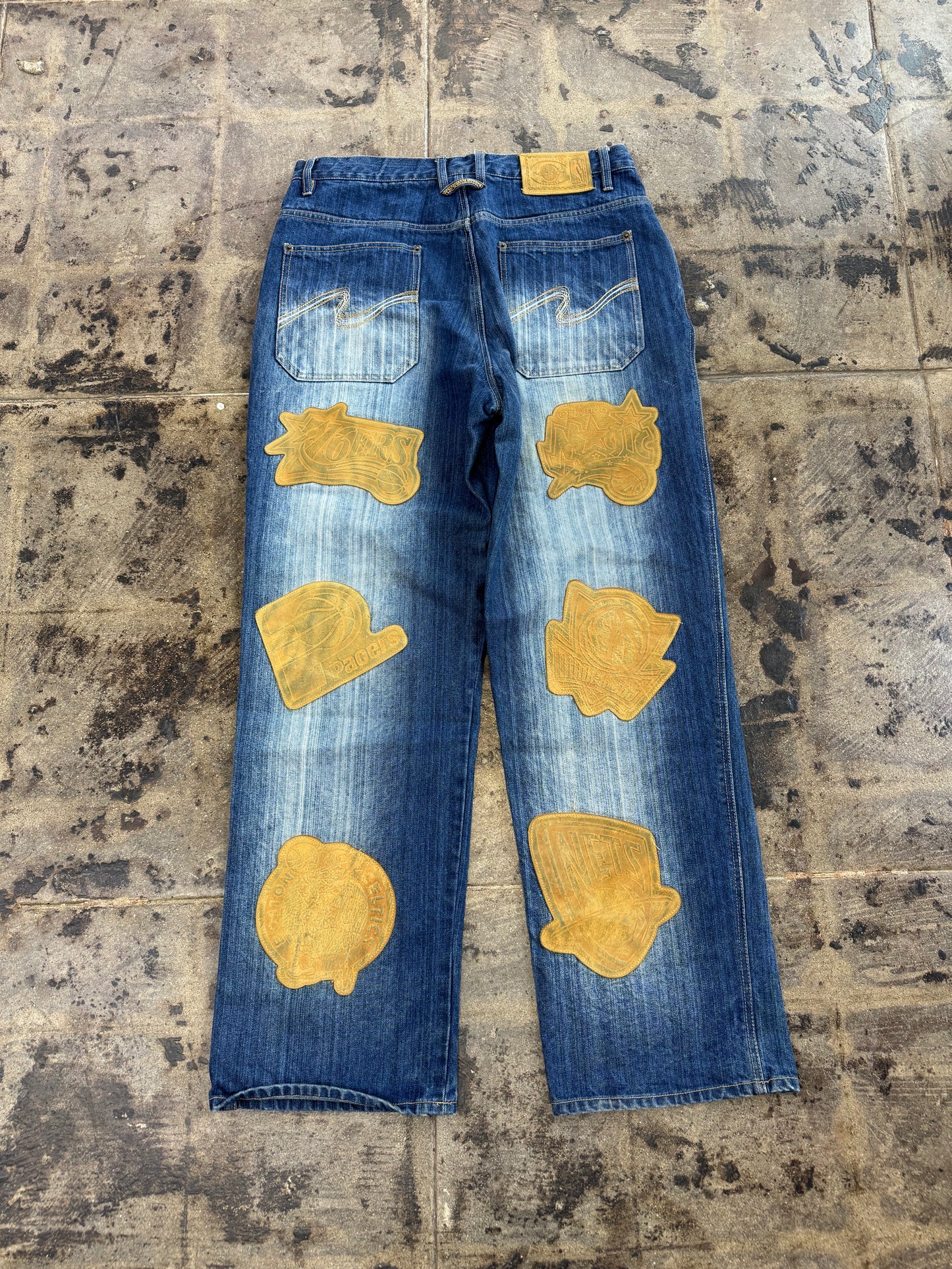 UNK x NBA LEATHER PATCH DENIM PANTS