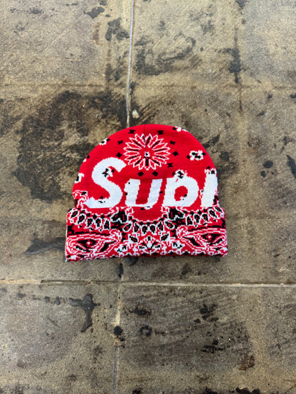 SUPREME RED BANDANA BIG LOGO BEANIE