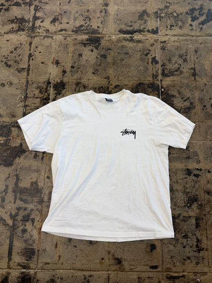 STUSSY CHERRY WHITE TEE (USED)