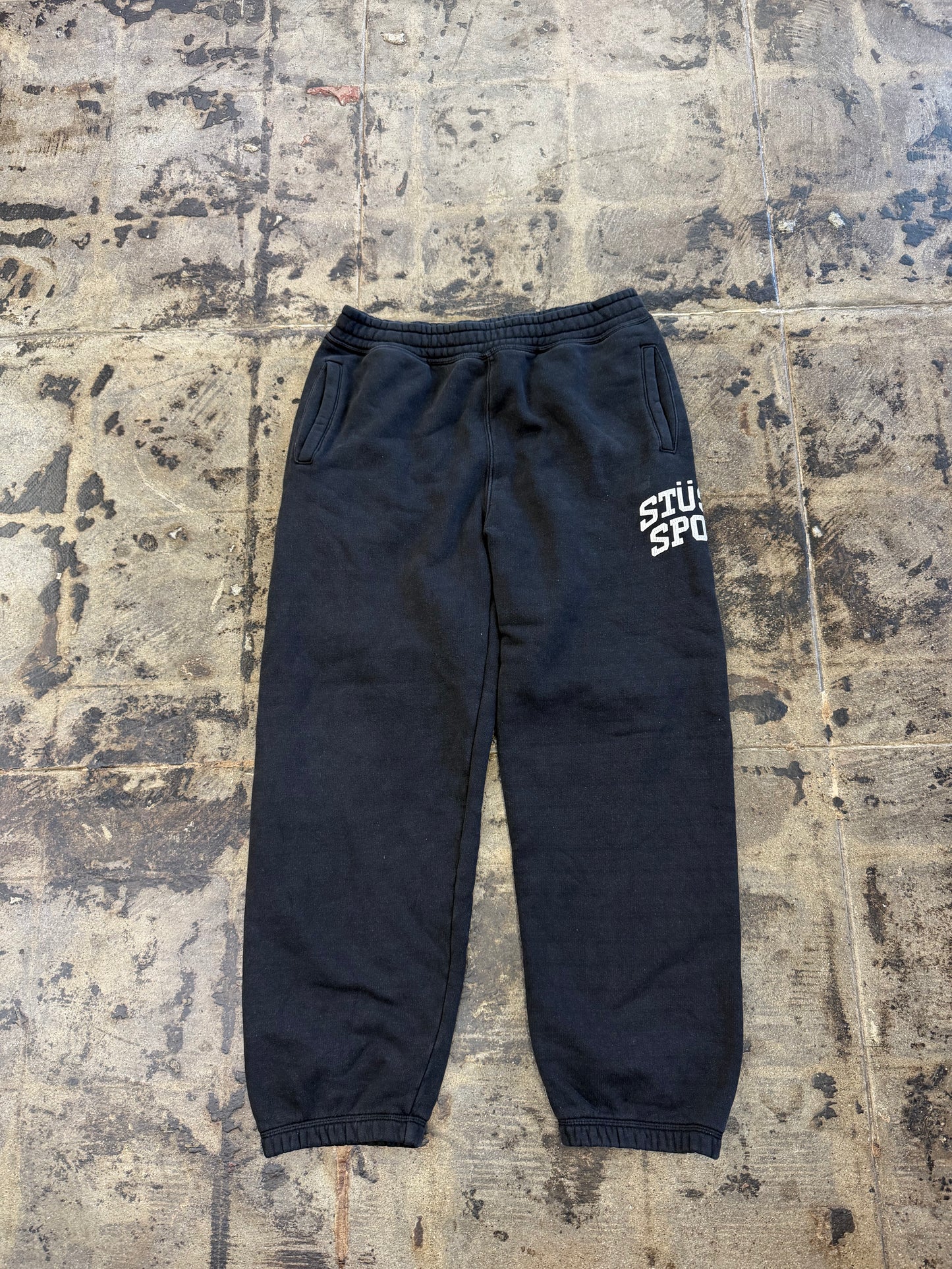 STUSSY SPORT CRACKLE SWEAT PANTS WASHED BLACK (USED)