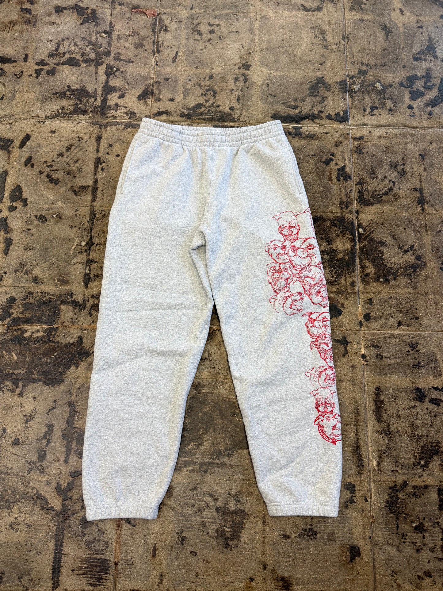 SUPREME PITBULLS EMBROIDERED GREY SWEAT PANTS (USED)
