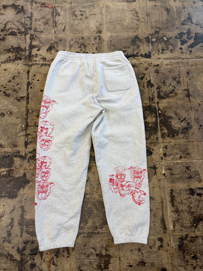 SUPREME PITBULLS EMBROIDERED GREY SWEAT PANTS (USED)