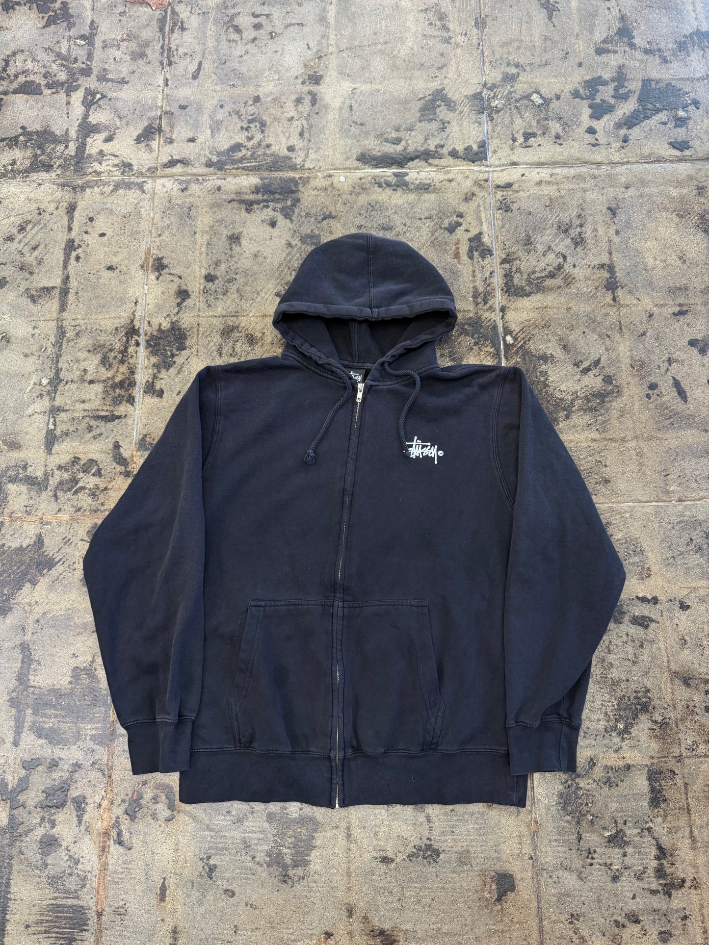STUSSY BLACK SCRIPT ZIP UP (USED)