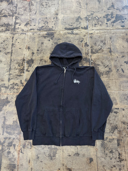 STUSSY BLACK SCRIPT ZIP UP (USED)