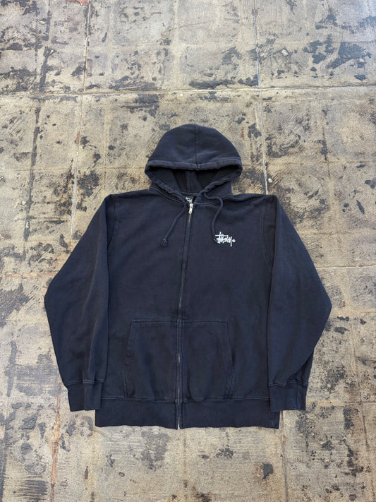 STUSSY BLACK SCRIPT ZIP UP (USED)