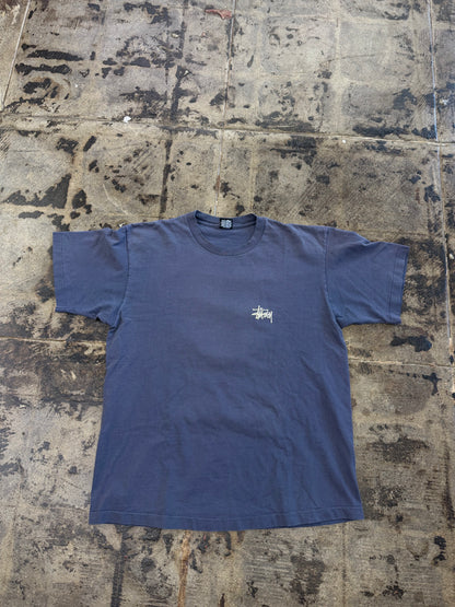 90s VINTAGE STUSSY OLD SKOOL BLUE TEE