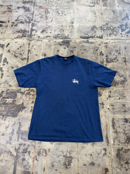 STUSSY BASIC SCRIPT NAVY TEE (USED)