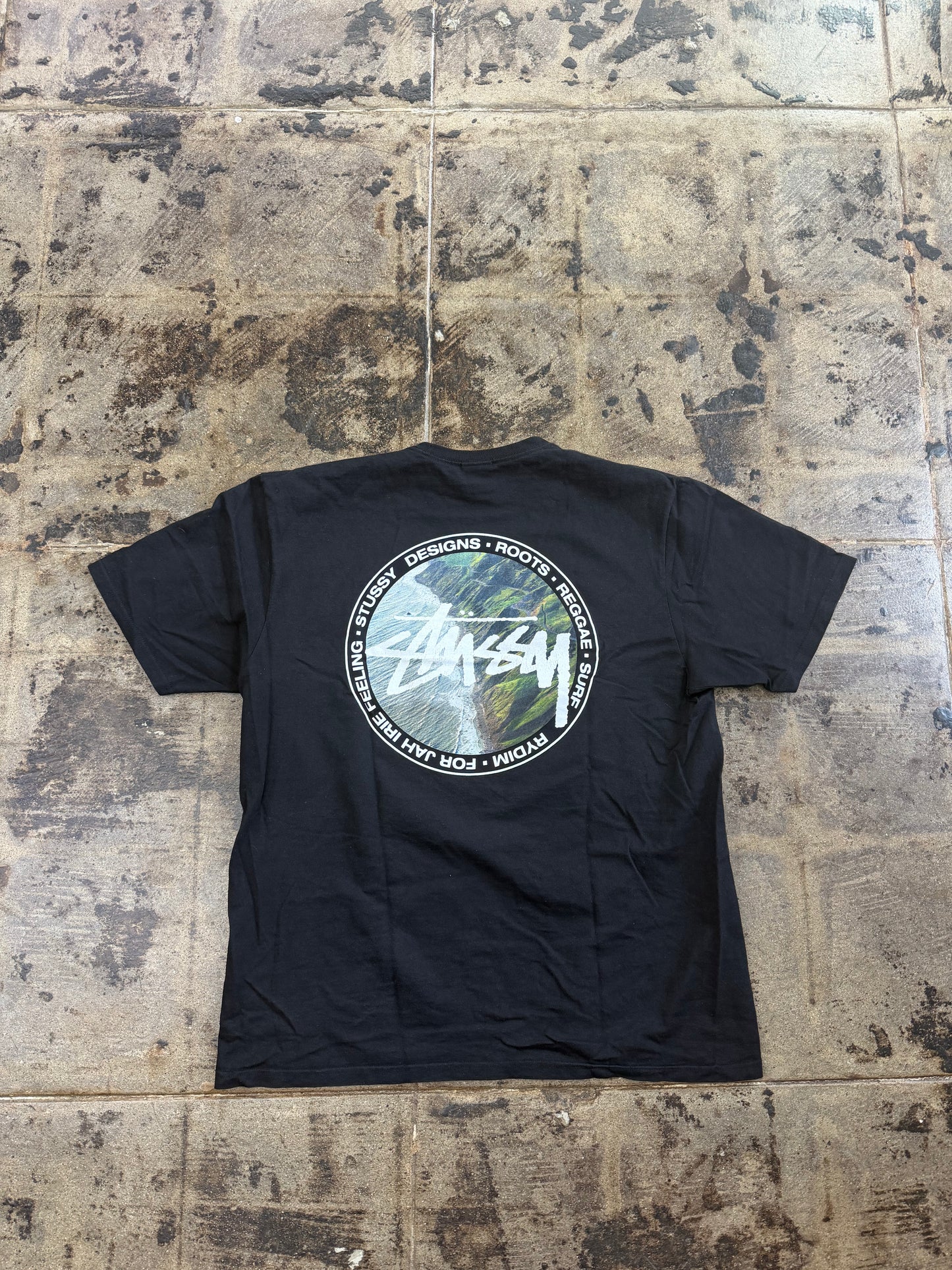 STUSSY COASTLINE BLACK TEE (USED)