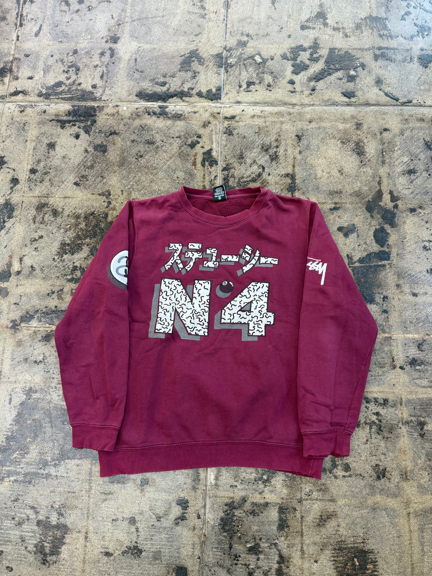 VNTG STUSSY KATAKANA MAROON CREWNECK (USED)