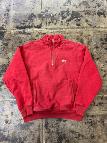 STUSSY OVERDYED RED QUARTER ZIP (USED)