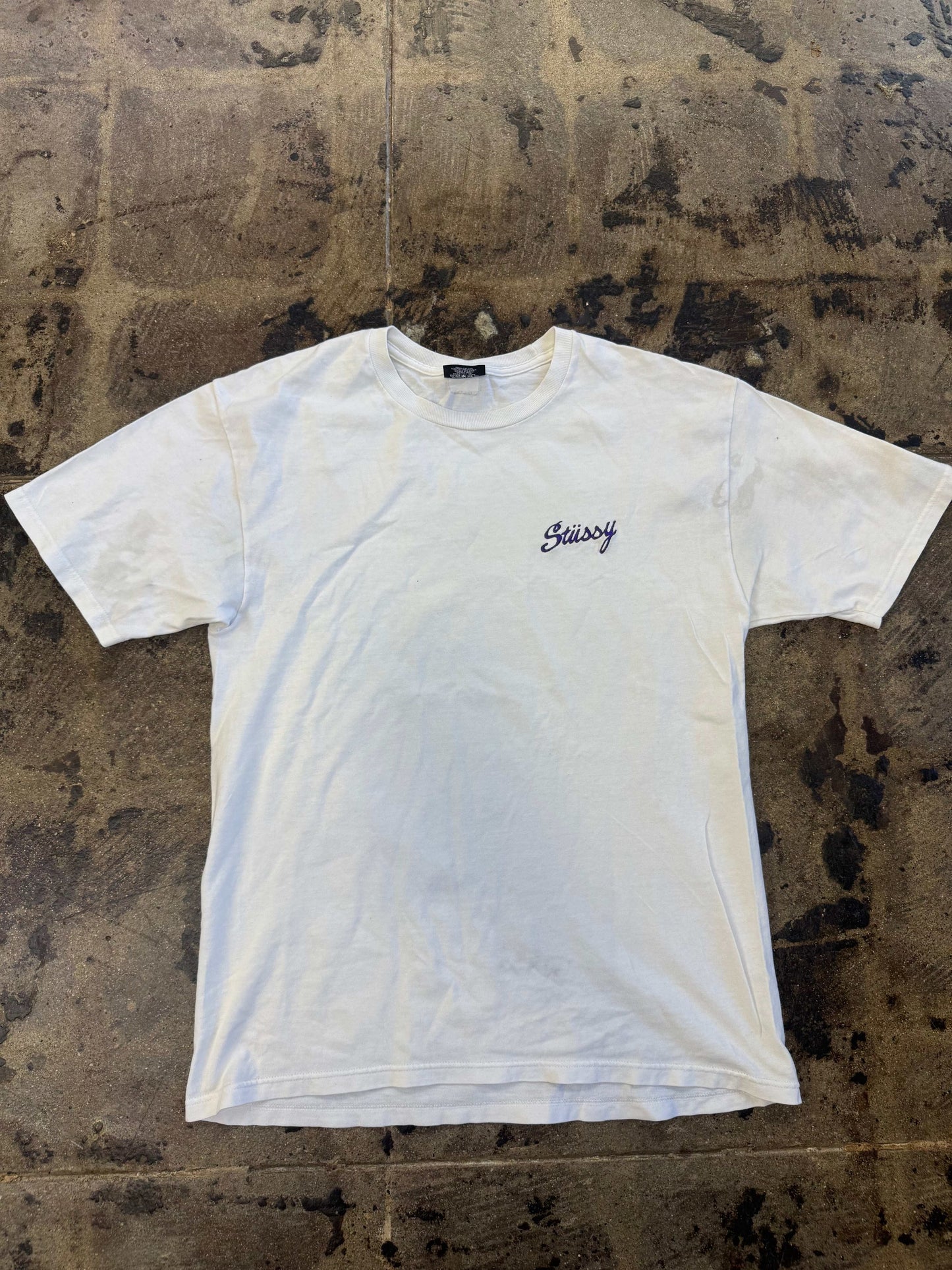 STUSSY WHITE EMBROIDERY TEE (USED)