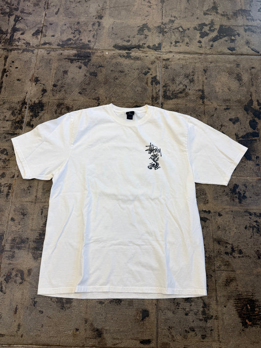 STUSSY DOUBLE DRAGON CREAM TEE (USED)