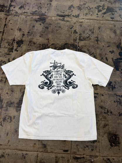 STUSSY DOUBLE DRAGON CREAM TEE (USED)