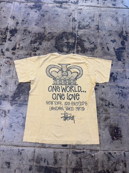 STUSSY ONE WORLD YELLOW TEE (USED)