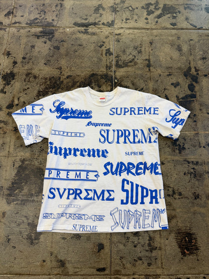 SUPREME MULTI LOGO WHT/BLUE TEE (USED)
