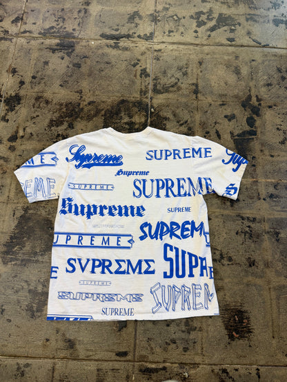 SUPREME MULTI LOGO WHT/BLUE TEE (USED)