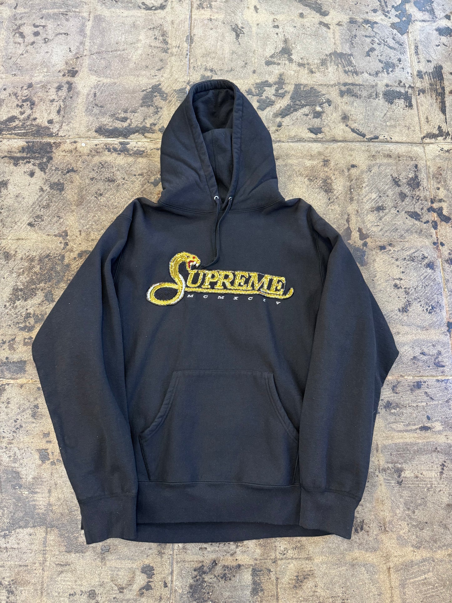 SUPREME SEQUIN VIPER BLACK HOODIE