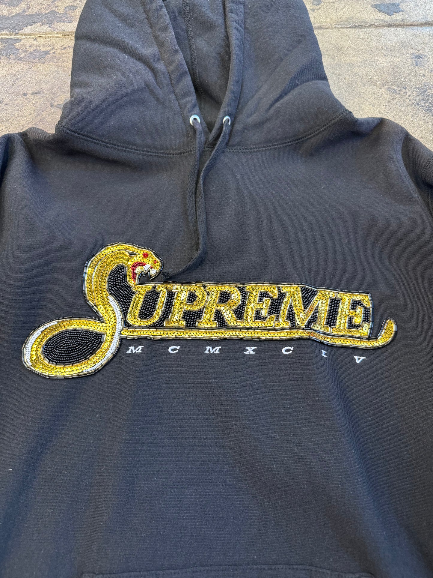 SUPREME SEQUIN VIPER BLACK HOODIE