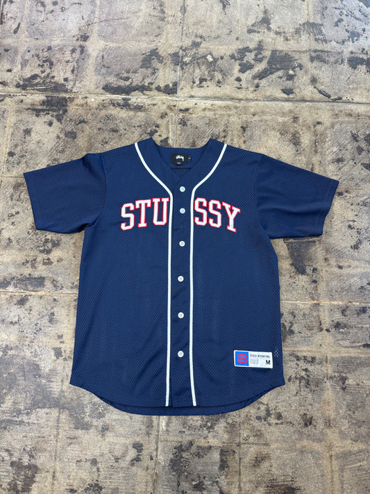 STUSSY NAVY MESH BASEBALL JERSEY (USED)