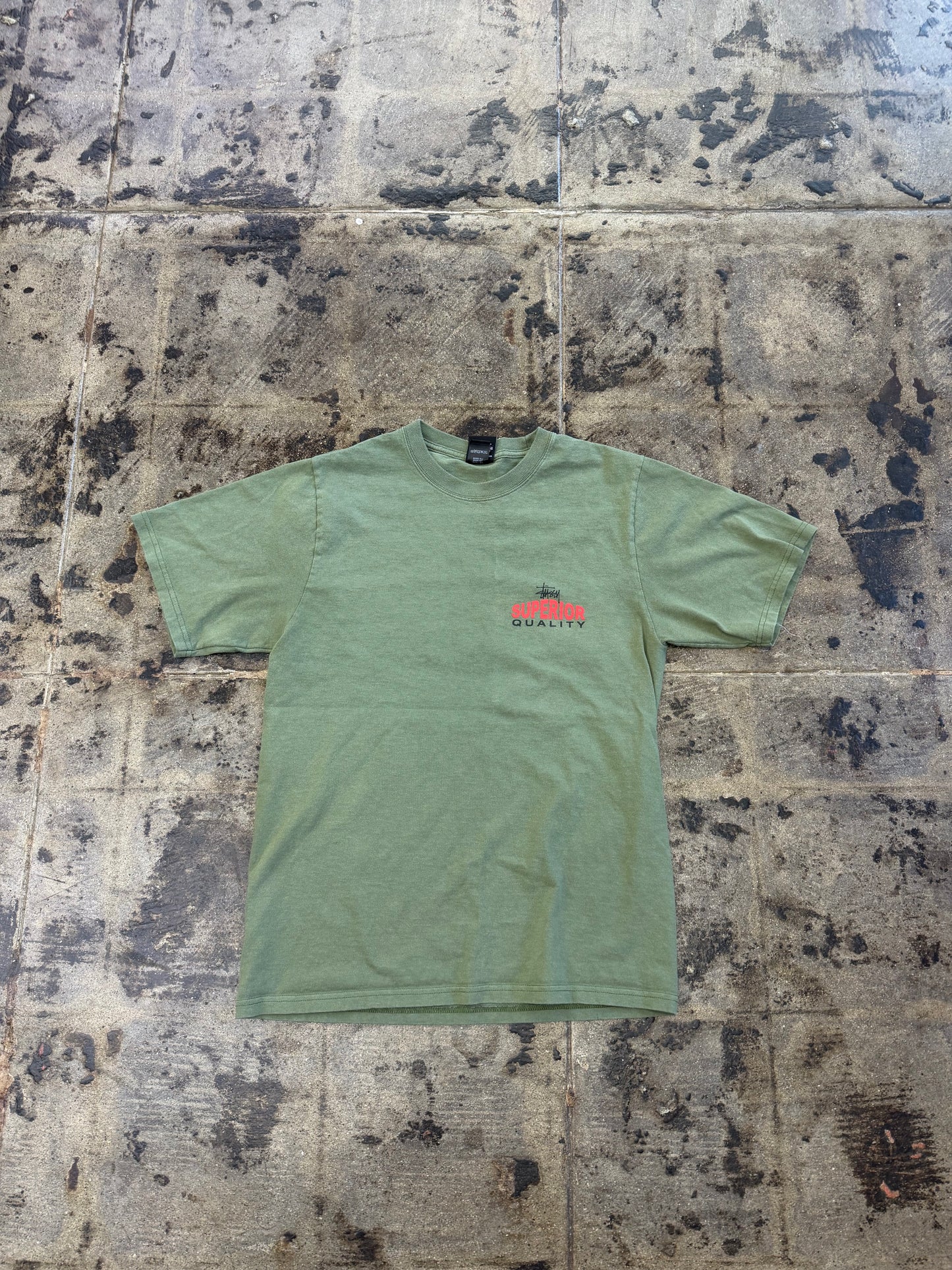 STUSSY OLIVE GREEN SUPERIOR QUALITY TEE (USED)