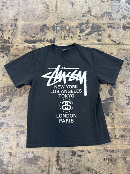 STUSSY WORLD TOUR BLACK TEE (USED)