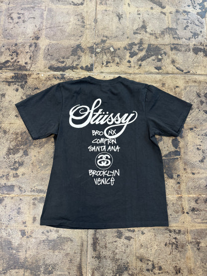 STUSSY WORLD TOUR BLACK TEE (USED)