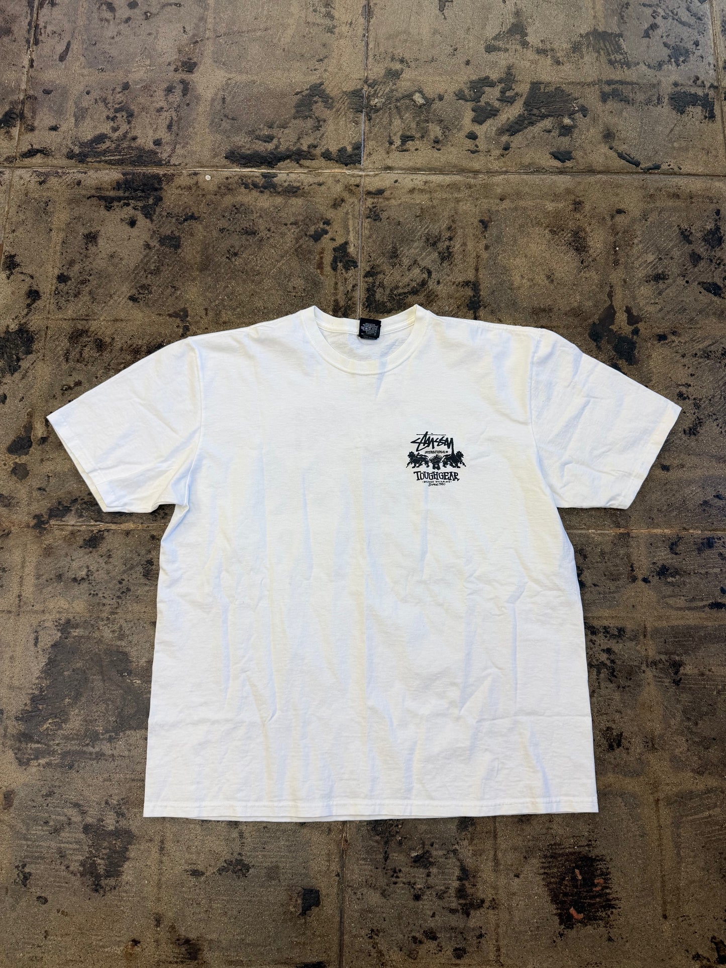 STUSSY TOUGHGEAR WHITE TEE (USED)