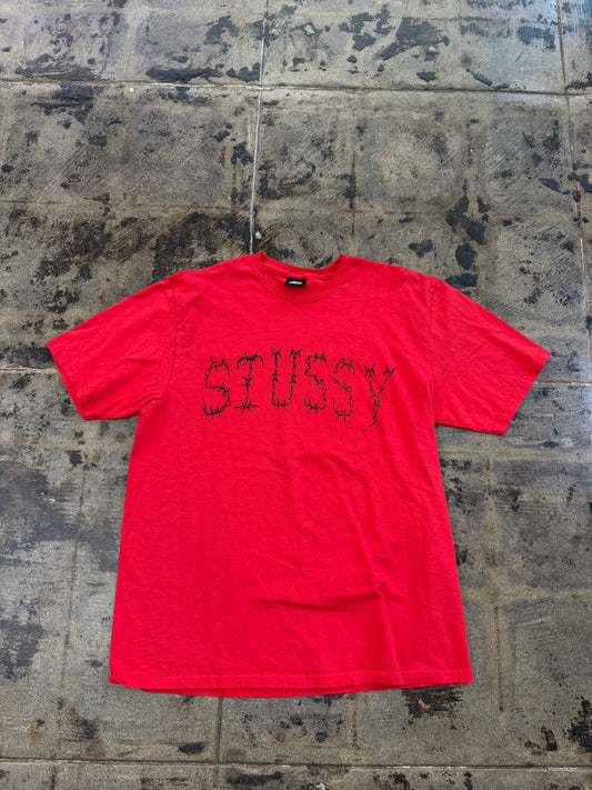 STUSSY RED BARB WIRED TEE (USED)