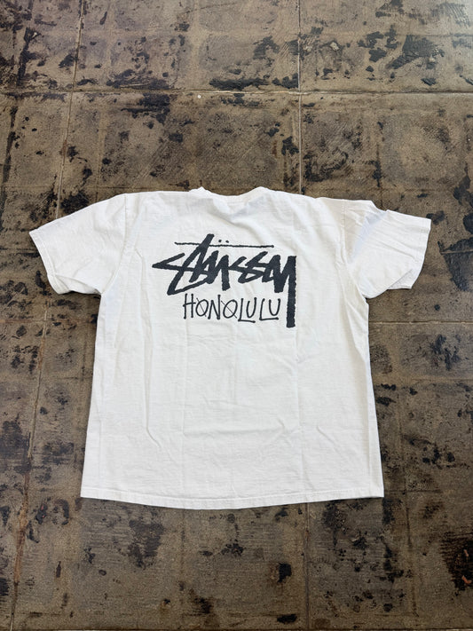 STUSSY HONOLULU WHITE TEE (USED)