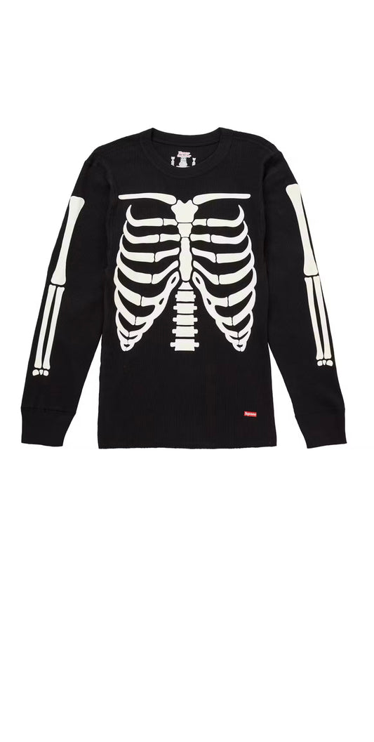 SUPREME HANES BONES THERMAL BLACK CREWNECK