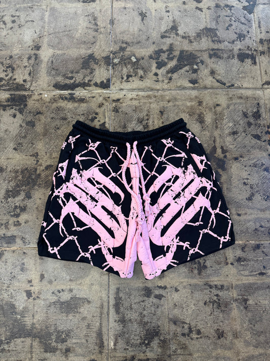 SINNER SEEKING PINK SKELETON SHORTS